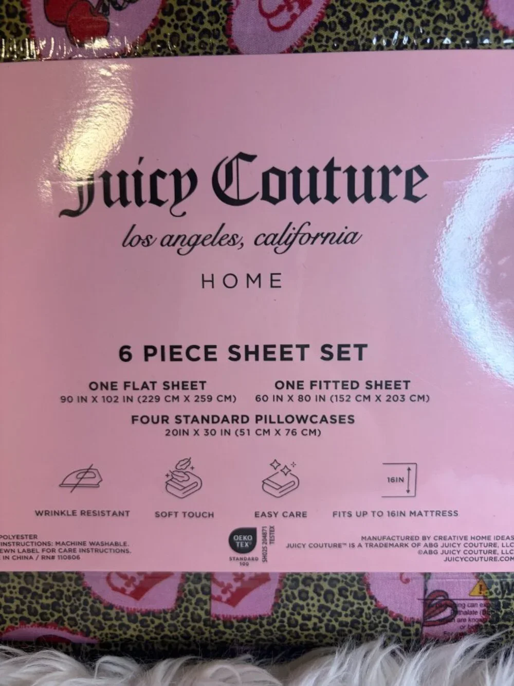 Juicy Couture Queen Hearts Leopard Queen Sheet Set 6 Pc Bedding NWT